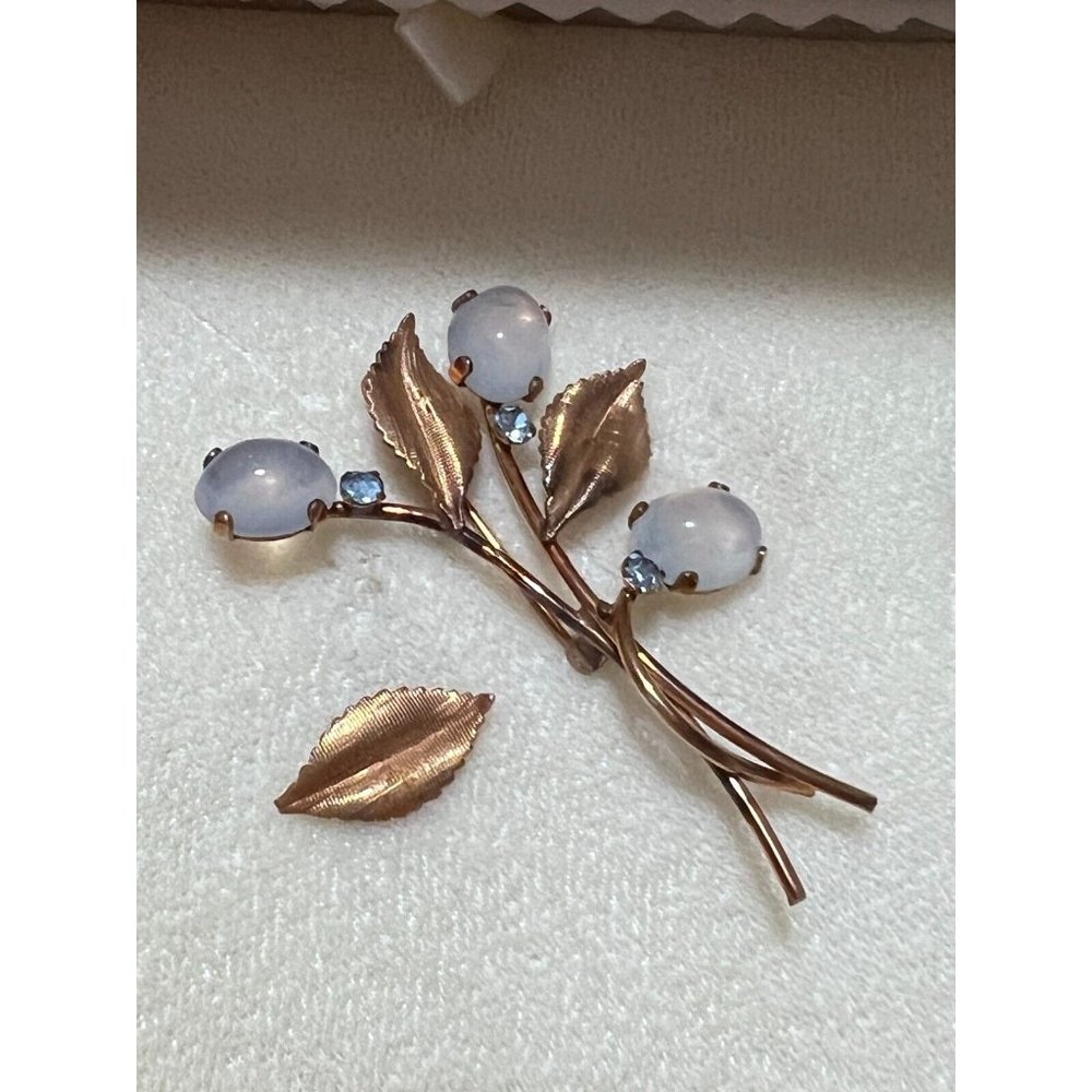 Vintage Signed VAN DELL 12k Gold Filled Brooch & Scew-Back Earring Set Blue - Picture 3 of 16